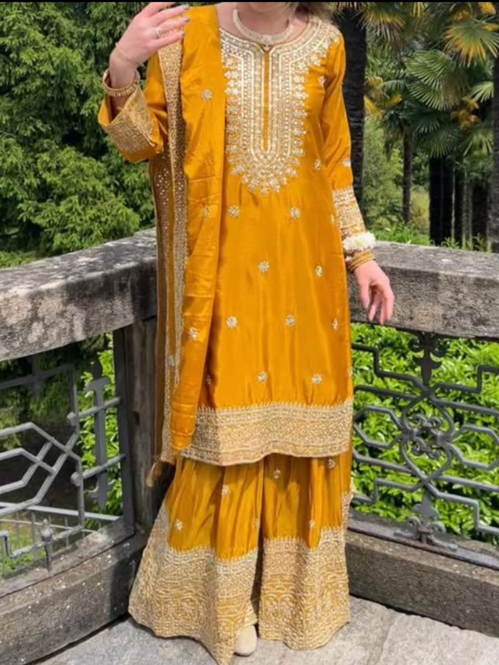 Mustard Yellow Embroidered Punjabi Suit with Dupatta